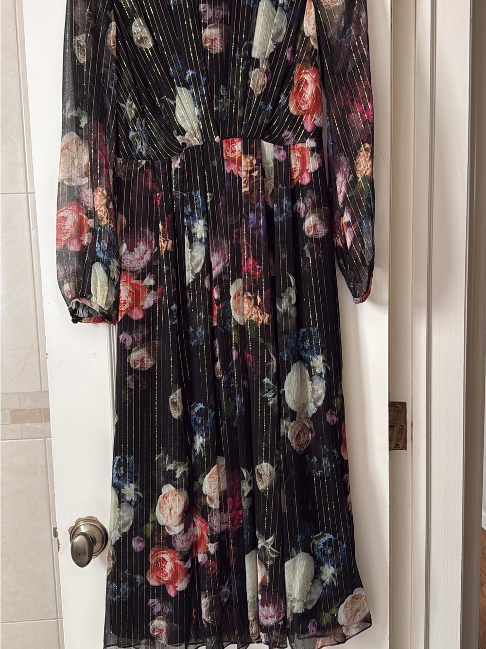 Adam lippes black floral midi dress
